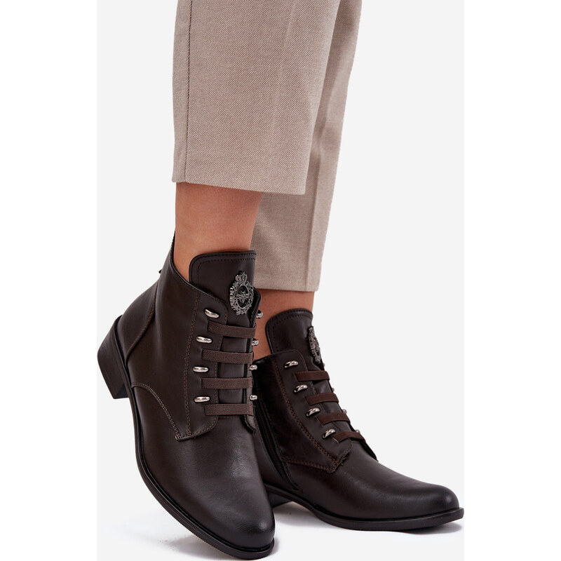 Kesi Hnedé dámske nízke zateplené členkové topánky na zips s ozdobou 68189653