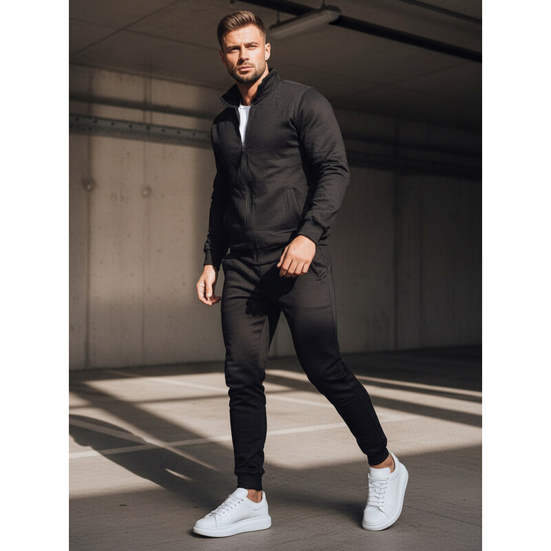 BASIC Čierna pánska teplákovka s mikinou na zips AX0733 43181867