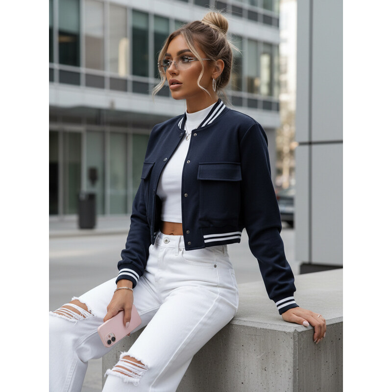 BASIC Tmavomodrá crop bomber bunda CHOMP TY4296 50271964