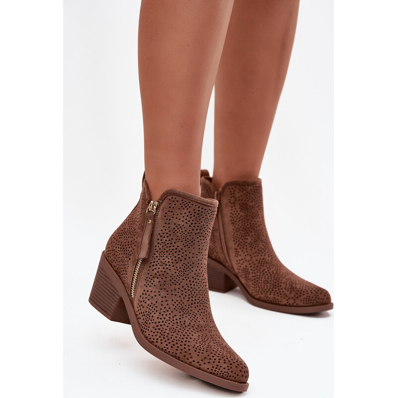 Kesi Hnedé dámske členkové topánky v kovbojskom štýle na podpätku S 68189644