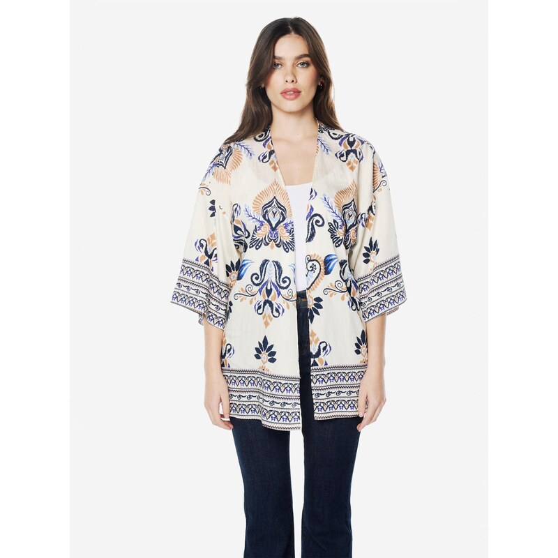 KOROSHI Kimono piesková / modrá / biela 68212749