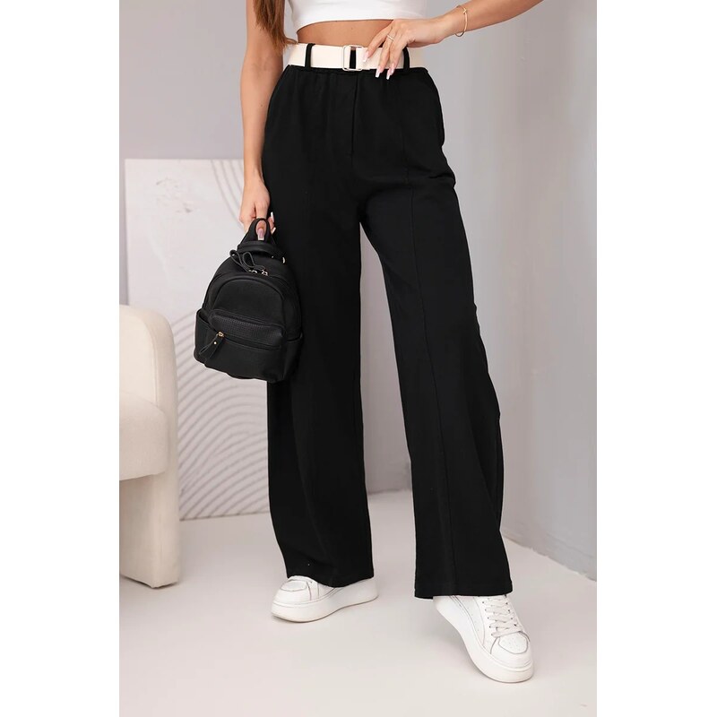 Kesi Włoski Kesi dámske široké nohavice s opaskom, čierne 67925130