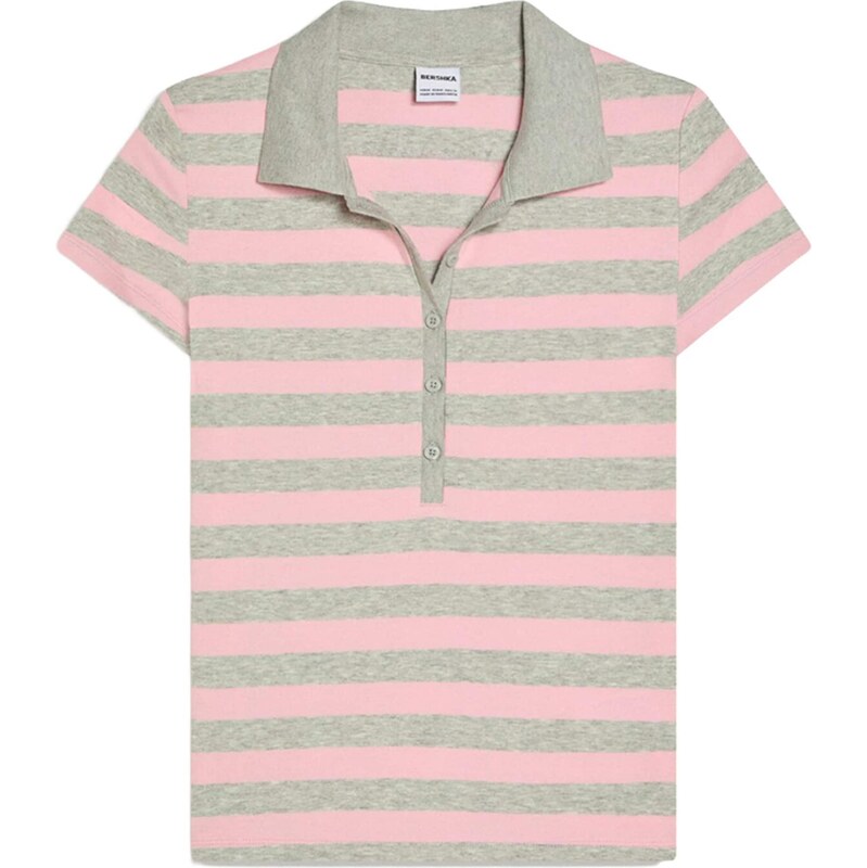 Bershka Tričko sivá / ružová 68213338