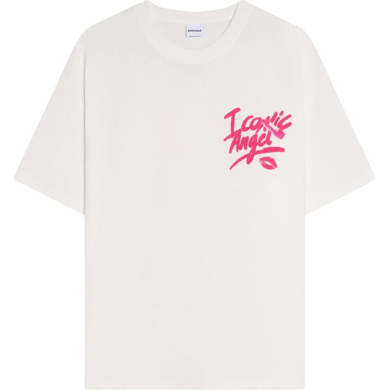 Bershka Oversize tričko ružová / biela 68213355