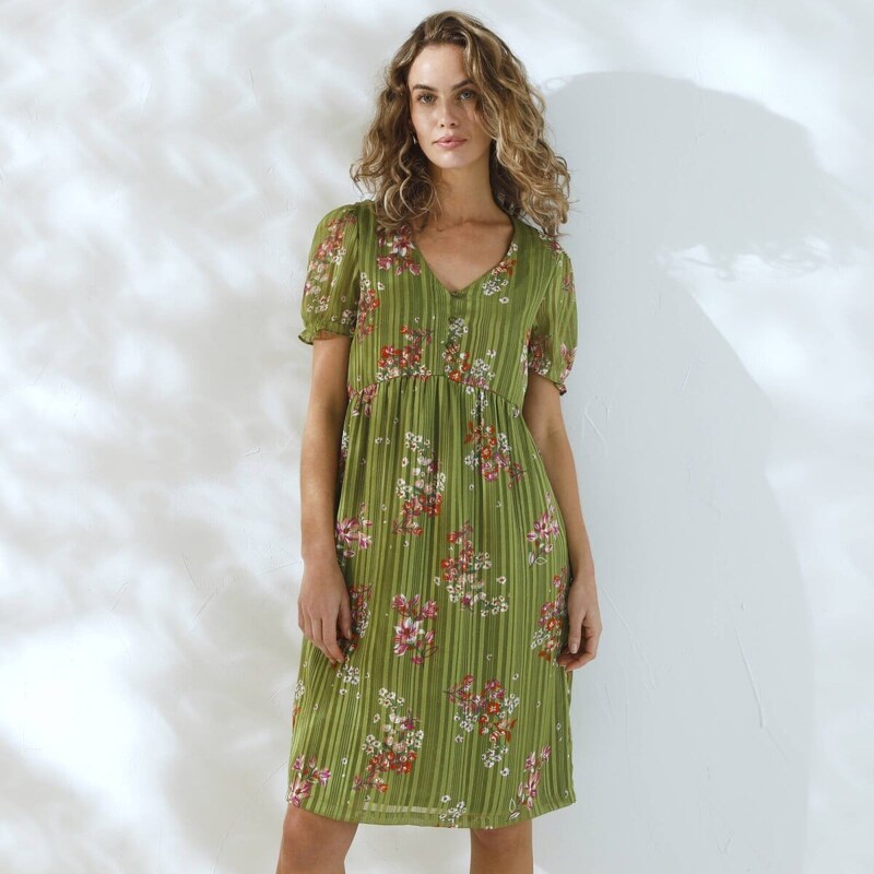Krátke šaty s potlačou kvetín khaki/ružová 044 Blancheporte 62999415