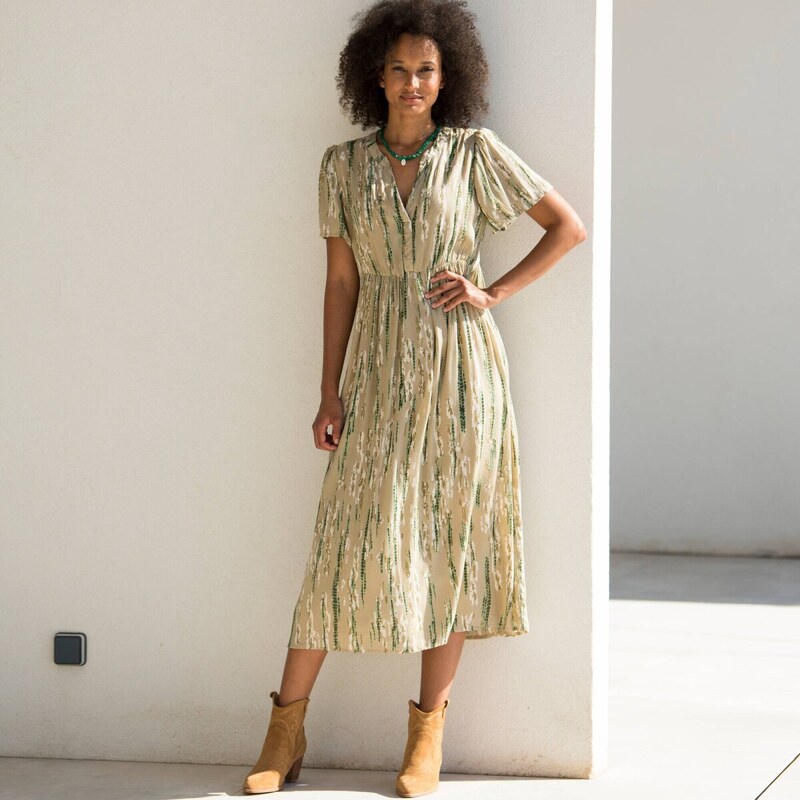 Krepónové midi šaty s potlačou béžová/khaki 036 Blancheporte 61843851