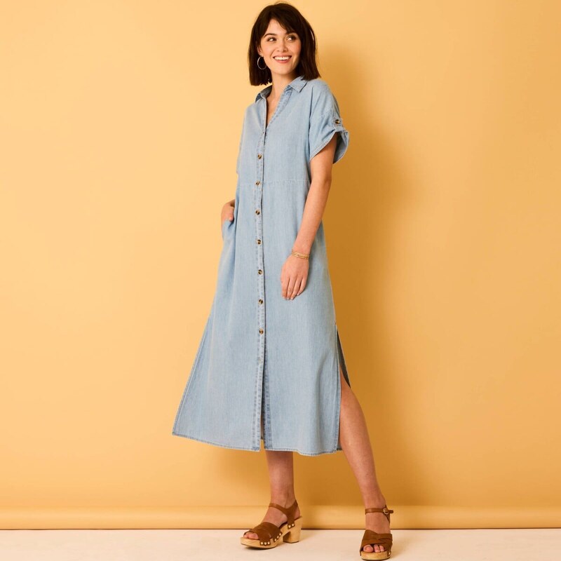 Košeľové midi šaty z tenkého denimu zapratá modrá 036 Blancheporte 61843916