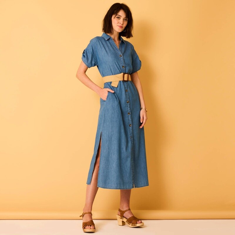 Košeľové midi šaty z tenkého denimu modrá 036 Blancheporte 61843781