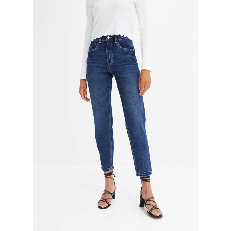 bonprix Mom-džínsy, vysoký pás, cropped, farba modrá 60230119