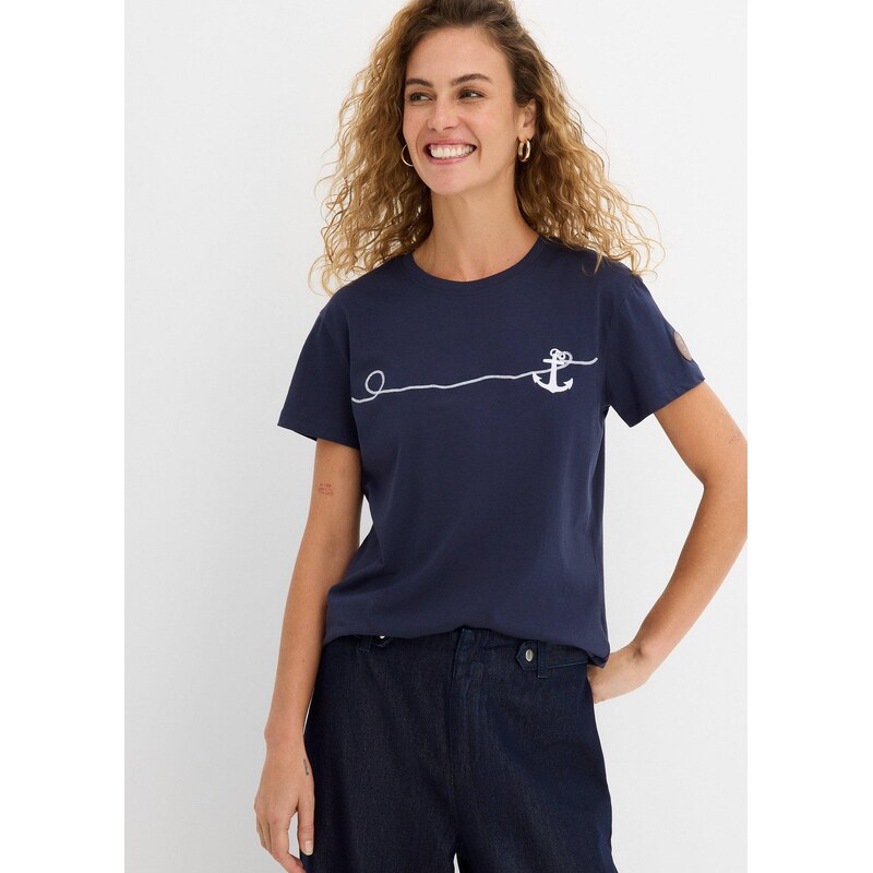 bonprix Tričko s výšivkou, farba modrá 44896393