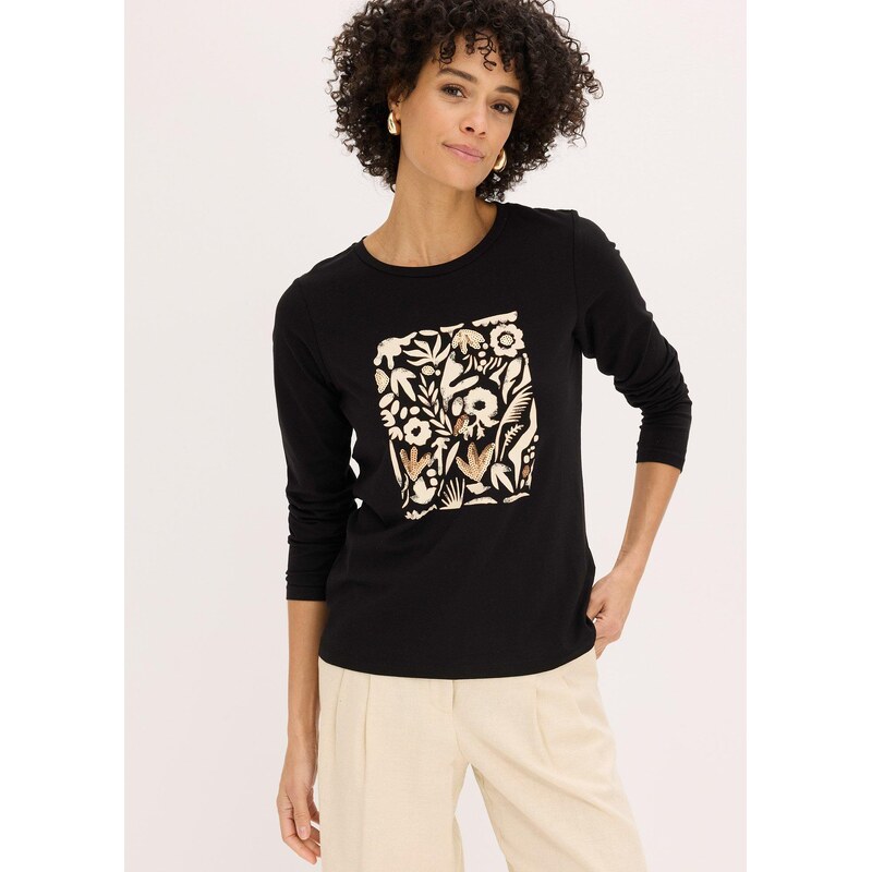 bonprix Tričko s dlhým rukávom a bio bavlnou, farba čierna 62055408