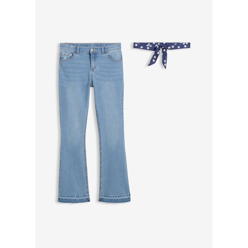 bonprix Džínsy Flared a opasok na zaviazanie, Mid Waist (2-dielna sada 68219373