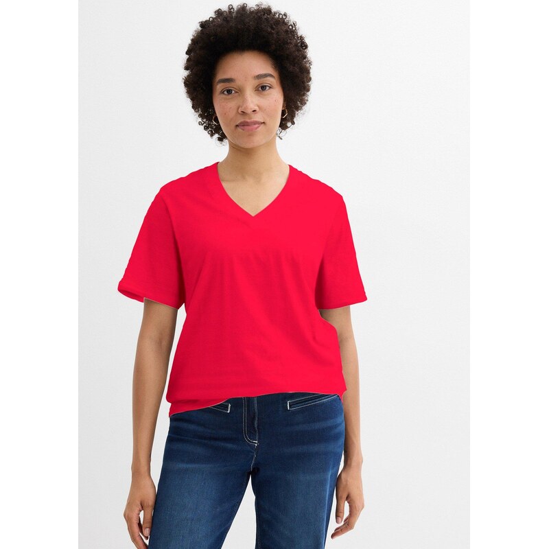 bonprix Široké dlhé tričko, V-výstrih (5 ks), krátky rukáv, farba 67879944