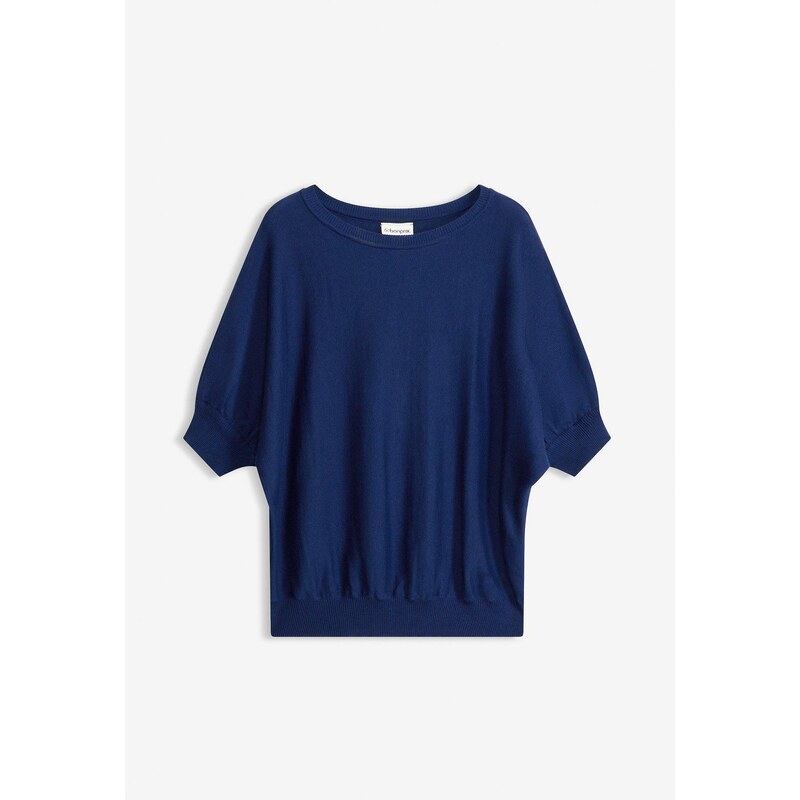 bonprix Jemne pletený pulóver z bavlneného mixu, farba modrá 44742576