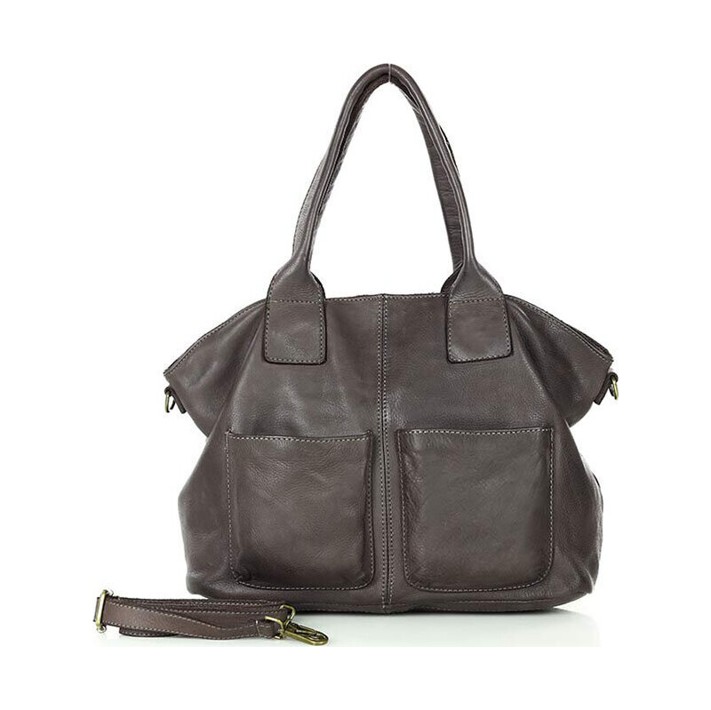 Genuine Leather MARCO MAZZINI Tmavohnedá shopper bag s prednými 68223068