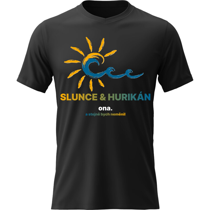 Pánské bavlněné tričko s potiskem - SLUNCE & HURIKÁN - černé 68220283