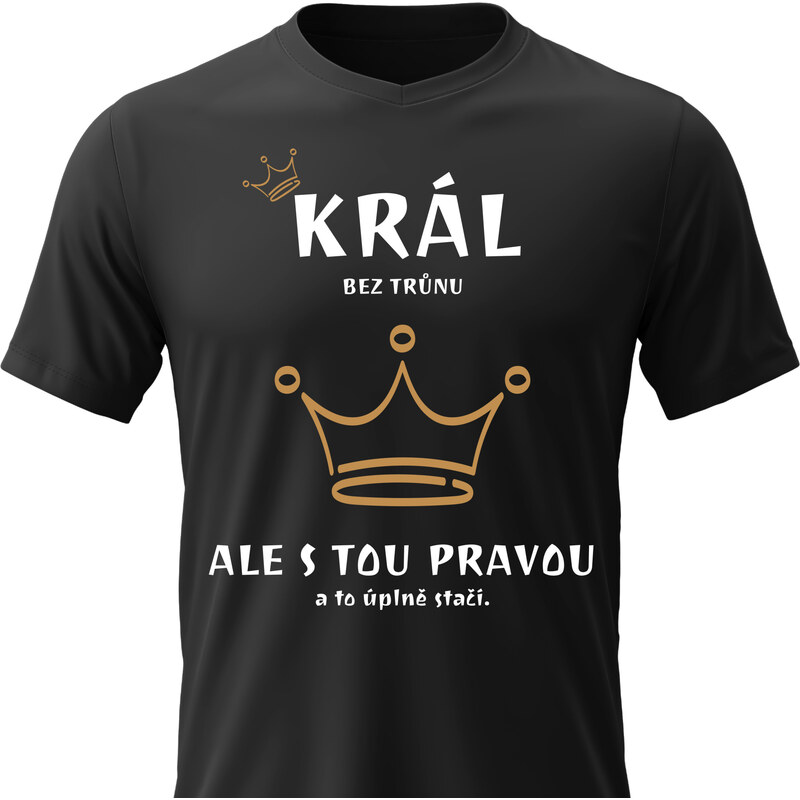 Giftela Pánské bavlněné tričko s potiskem - KRÁL BEZ TRŮNU - černé 68220284