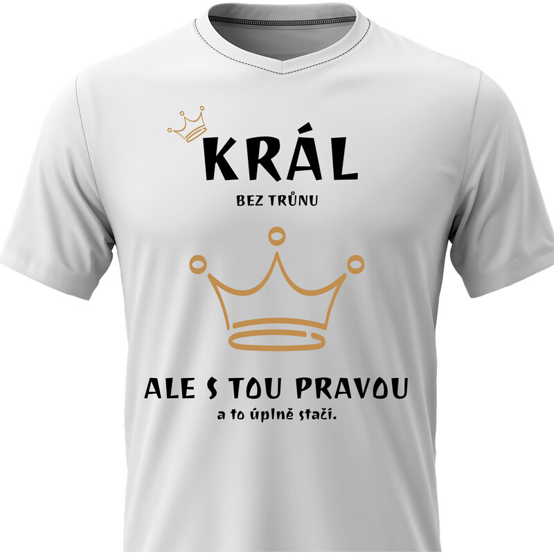 Pánské bavlněné tričko s potiskem - KRÁL BEZ TRŮNU - bílé 68220285
