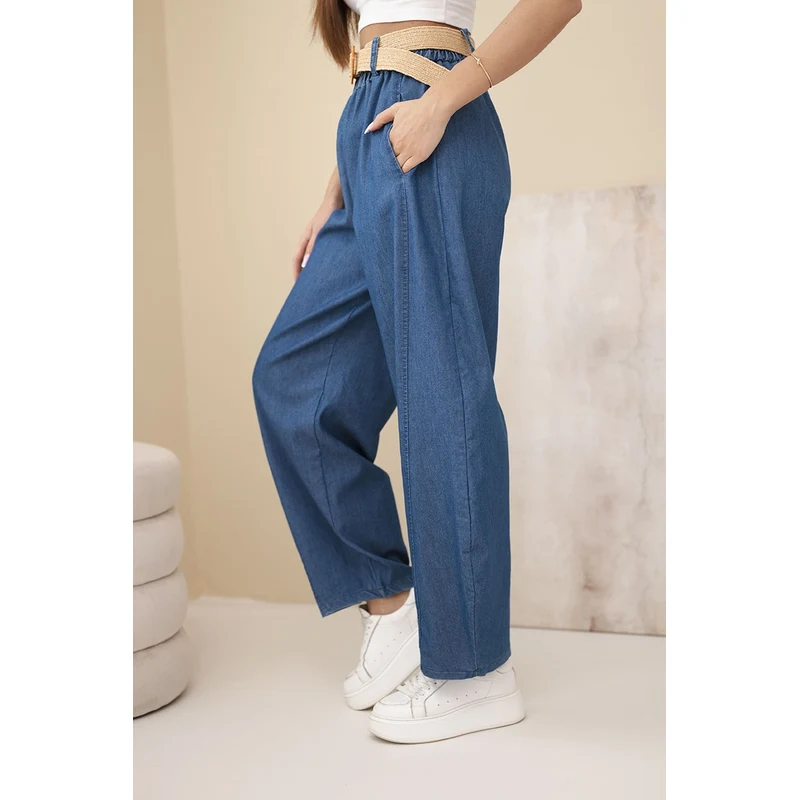 Kesi Włoski Kesi dámske nohavice so širokými nohavicami a opaskom 68222866