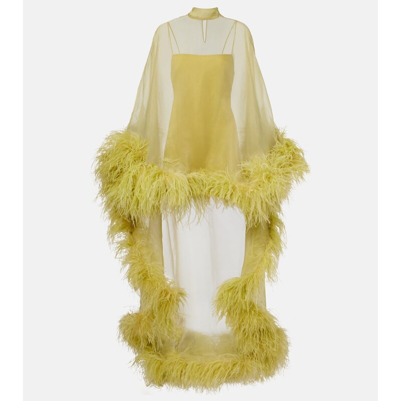 Taller Marmo Daisy feather-trimmed organza kaftan 68250974