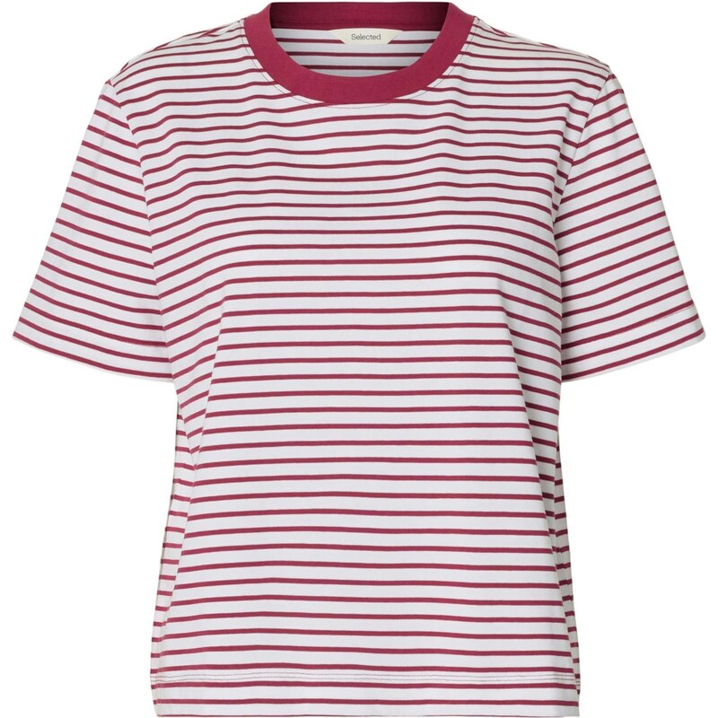 SELECTED Tričko SLFEssential vínovo červená / biela 68260609