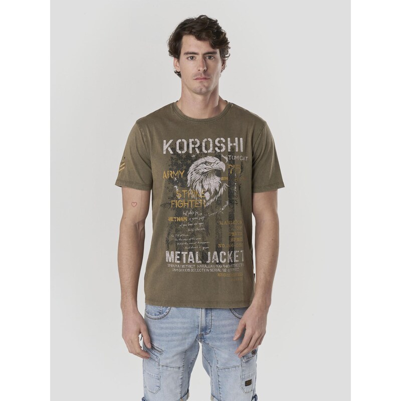 KOROSHI Tričko tmavožltá / antracitová / kaki / pastelovo zelená 68261120