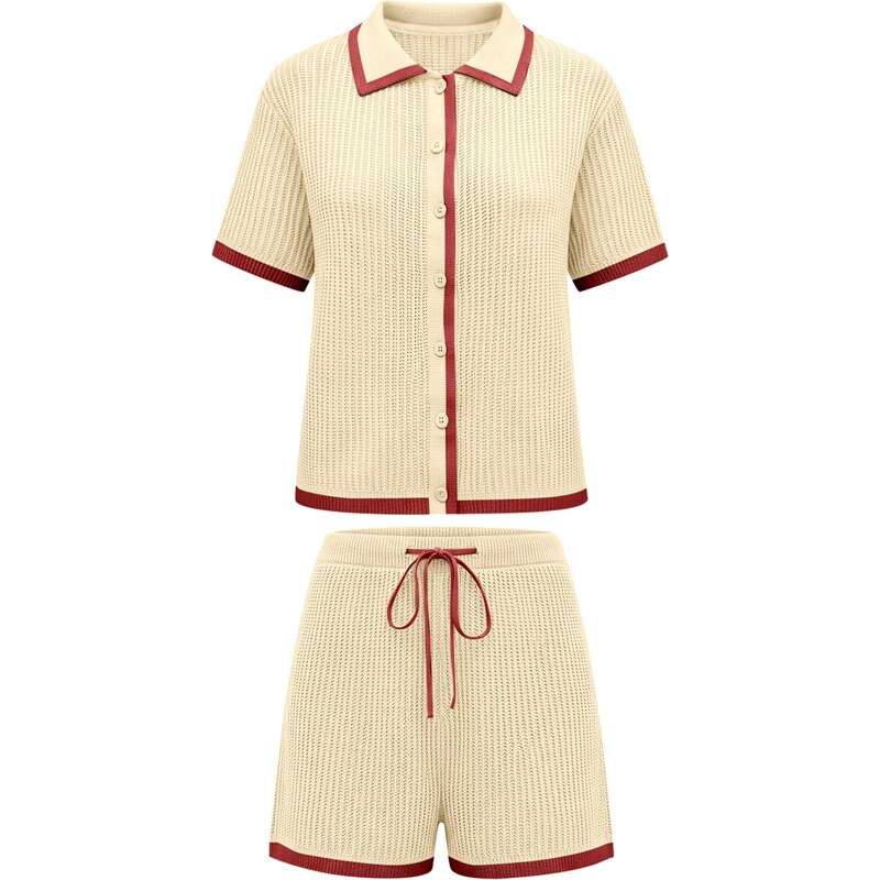 Imily Bela Nohavicový kostým béžová / tmavočervená 68261197