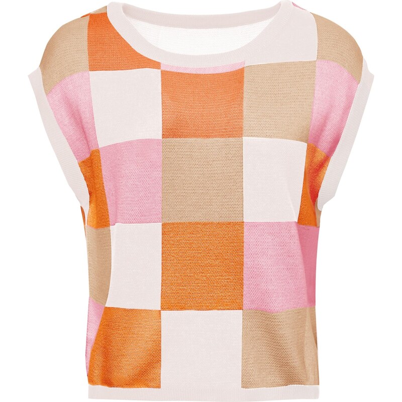 Imily Bela Sveter svetlohnedá / oranžová / svetloružová / biela 68261192