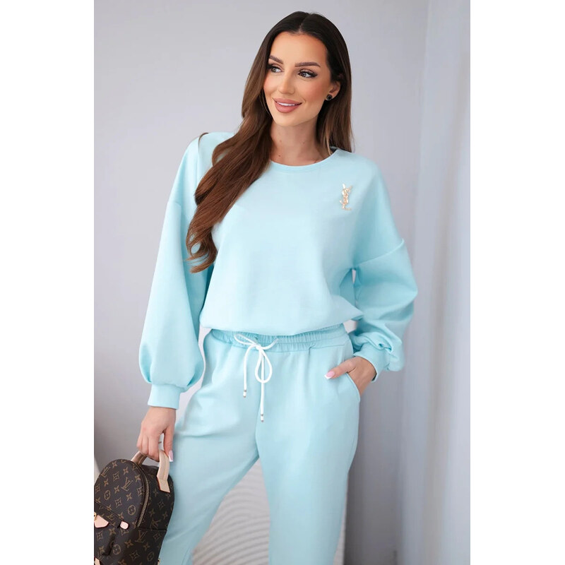 K-Fashion Dámsky set maslová mikina s brošňou a nohavice s rovnými 68262570