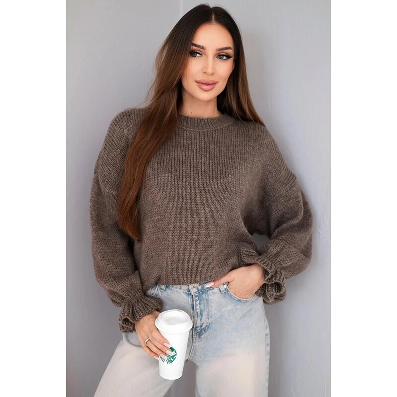 MladaModa Sveter s voľným strihom so zdobenými rukávmi model IT111 68262367