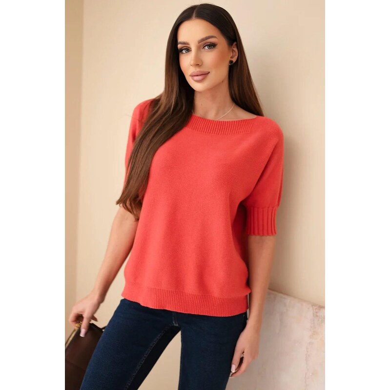 MladaModa Viskózový sveter s krátkym rukávom model 9511 malinový 68262373
