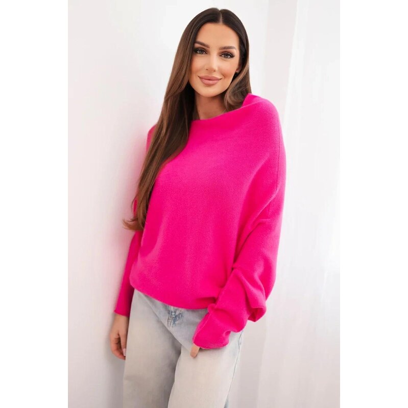 MladaModa Asymetrický sveter s netopierími rukávmi model IT95 fuksiový 68262347
