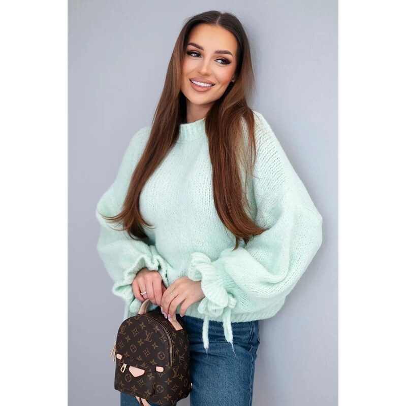 MladaModa Sveter s hrubým úpletom a ozdobnými rukávmi model M858 68262371