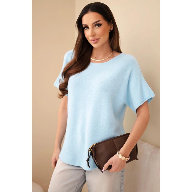 MladaModa Tenký sveter vo voľnom strihu s krátkym rukávom model IT115 68262364