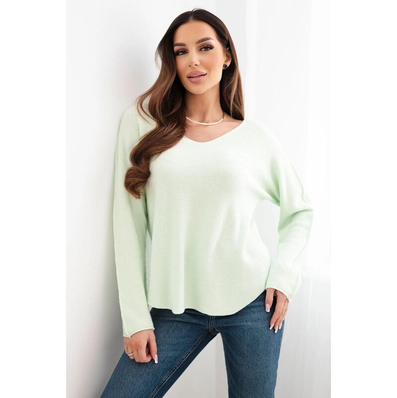 MladaModa Viskózový sveter so srdiečkovým výstrihom model IT88 svetlý 68262355