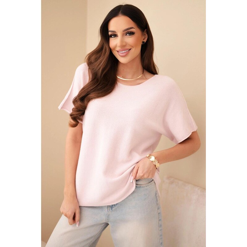 MladaModa Tenký sveter vo voľnom strihu s krátkym rukávom model IT115 68262361