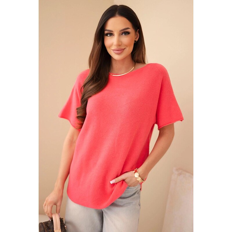 MladaModa Tenký sveter vo voľnom strihu s krátkym rukávom model IT115 68262362