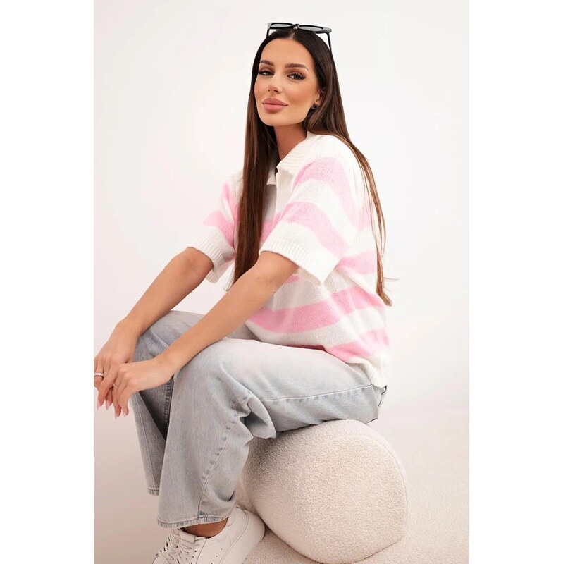MladaModa Pruhovaný sveter s golierom a krátkym rukávom model 26016 68262383