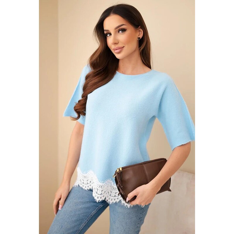 MladaModa Sveter s krátkym rukávom a čipkou dole model 26018 68262378