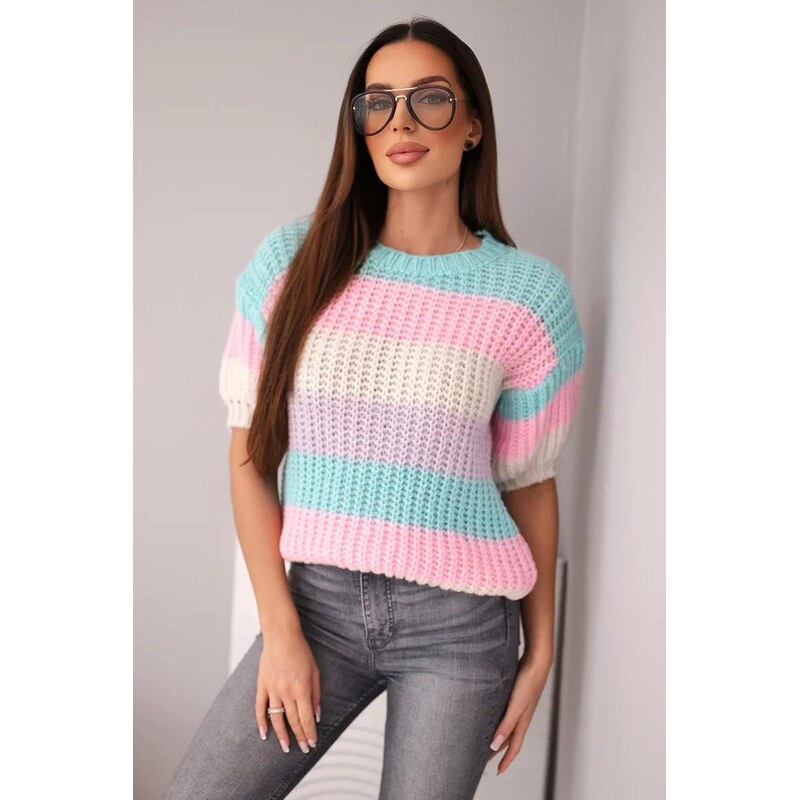 MladaModa Farebný pruhovaný sveter s krátkym rukávom model 26010 68262391