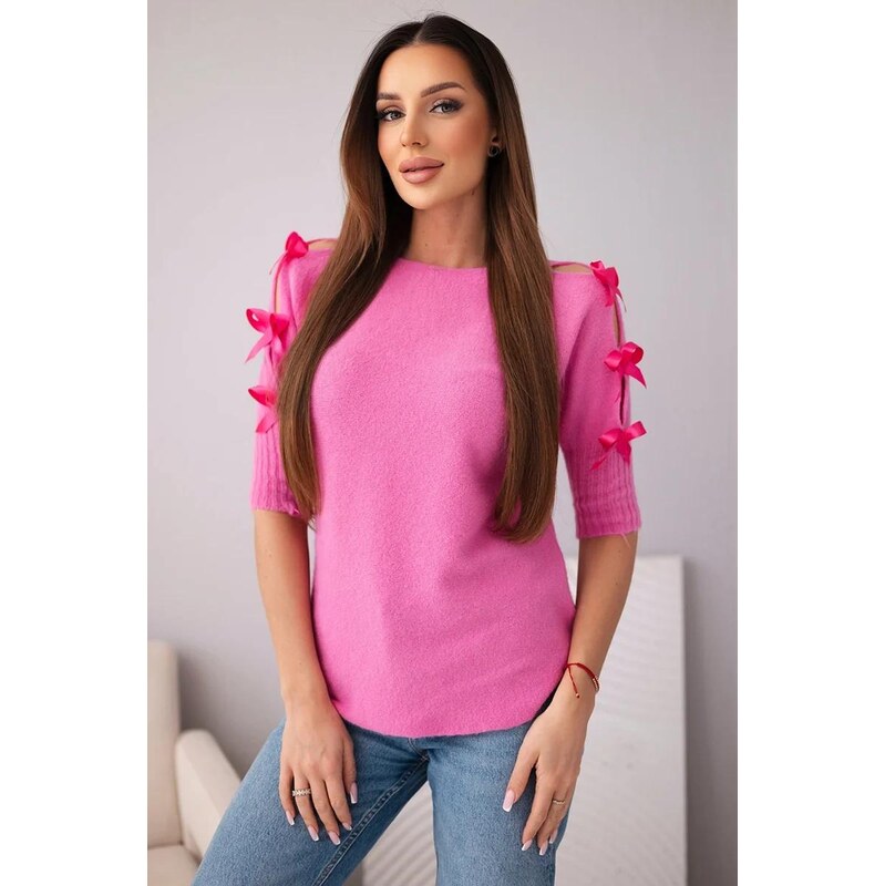 MladaModa Sveter s krátkym rukávom a ozdobnými mašličkami model 26001 68262403