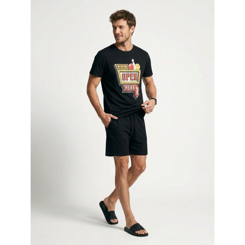 Sinsay - Bavlnená dvojdielna pyžama s potlačou - čierna 67859406