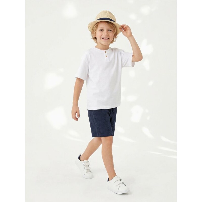 Sinsay - Voľné mušelínové kraťasy s vreckami - tmavomodrá 68127498