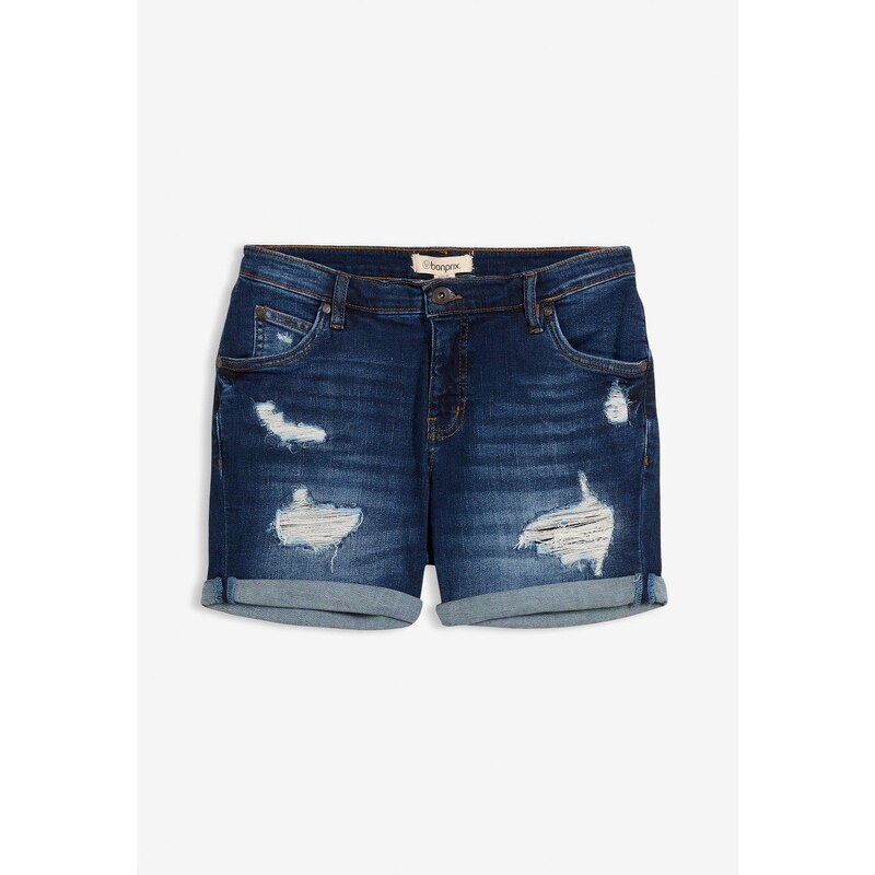 bonprix Džínsové šortky, Mid Waist, so zničenými efektami, farba modrá 44790032