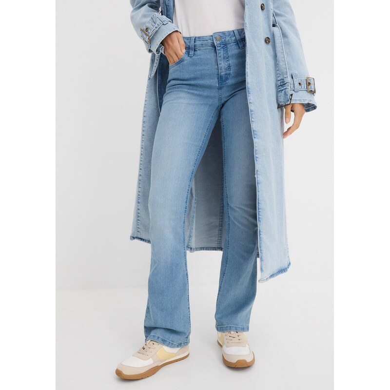 bonprix Zvonové džínsy strečové, Mid Waist, farba modrá 48958569