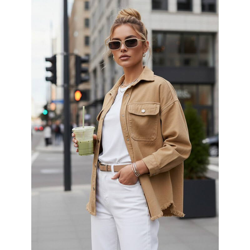 BASIC Tmavobéžová košeľová bunda RAWEY TY4308 52672459