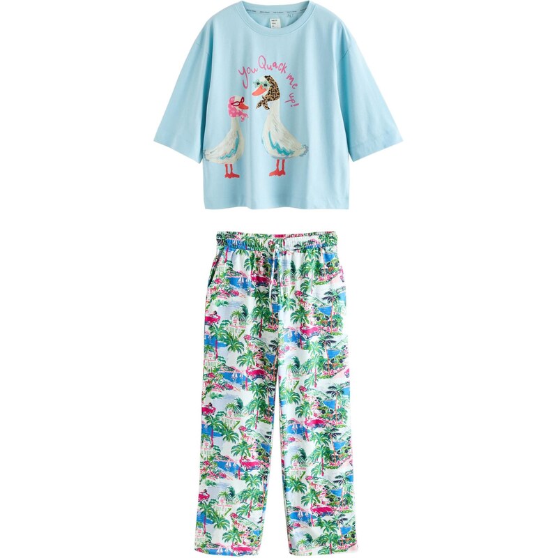 Next Pyžamo svetlomodrá / zelená / ružová / šedobiela 68295290