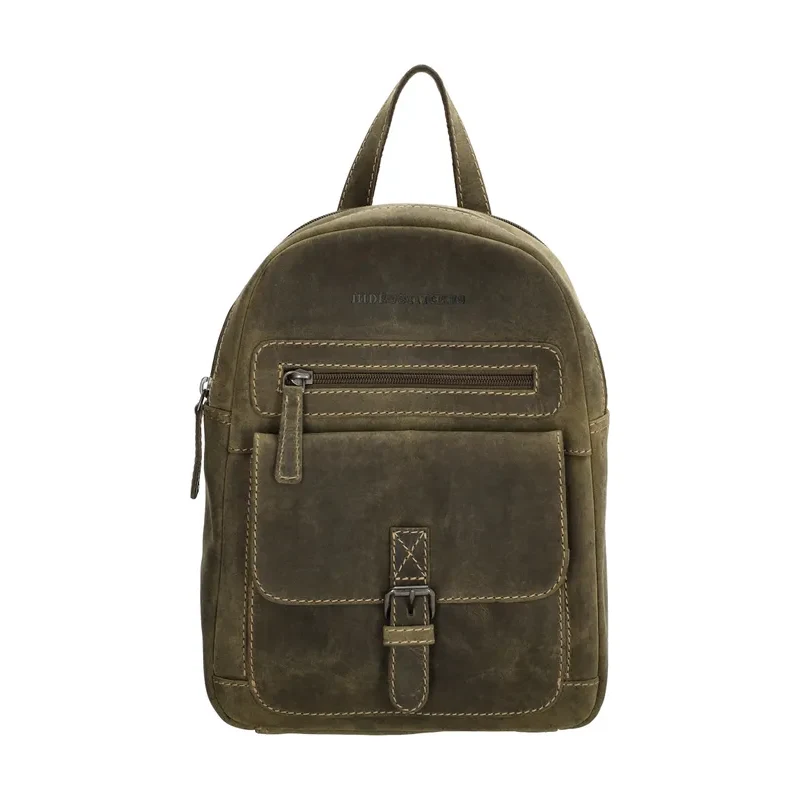 Hide & Stitches Tmavozelený prešívaný kožený batoh „Jupiter“ 36034609