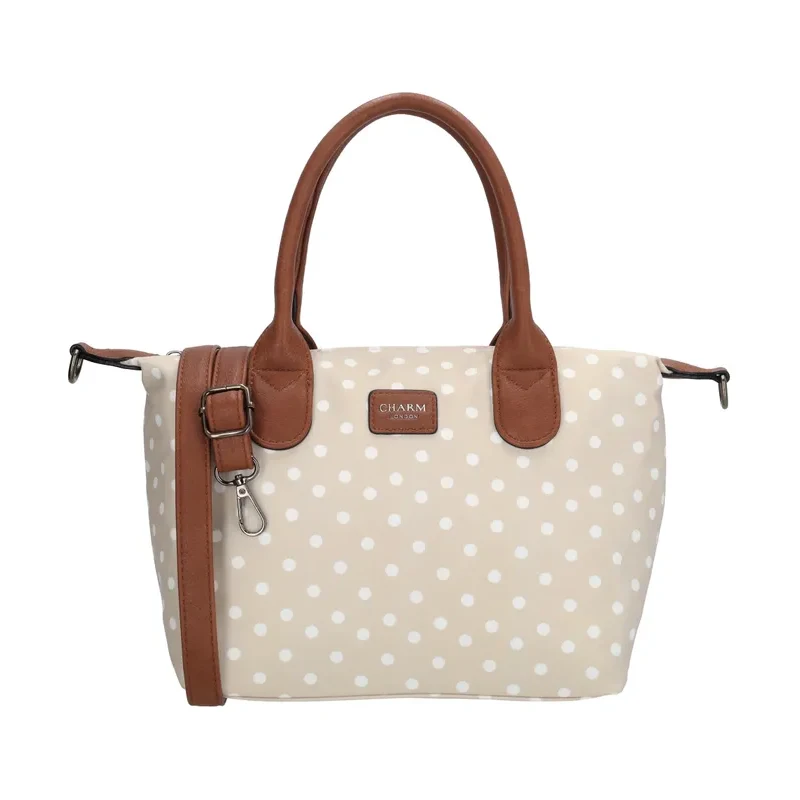 Charm London Bodkovaná bielo-béžová nepremokavá kabelka na rameno 68294189