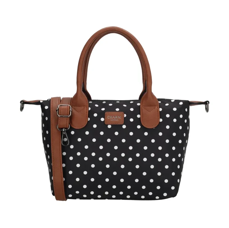 Charm London Bodkovaná bielo-čierna nepremokavá kabelka na rameno 68294190